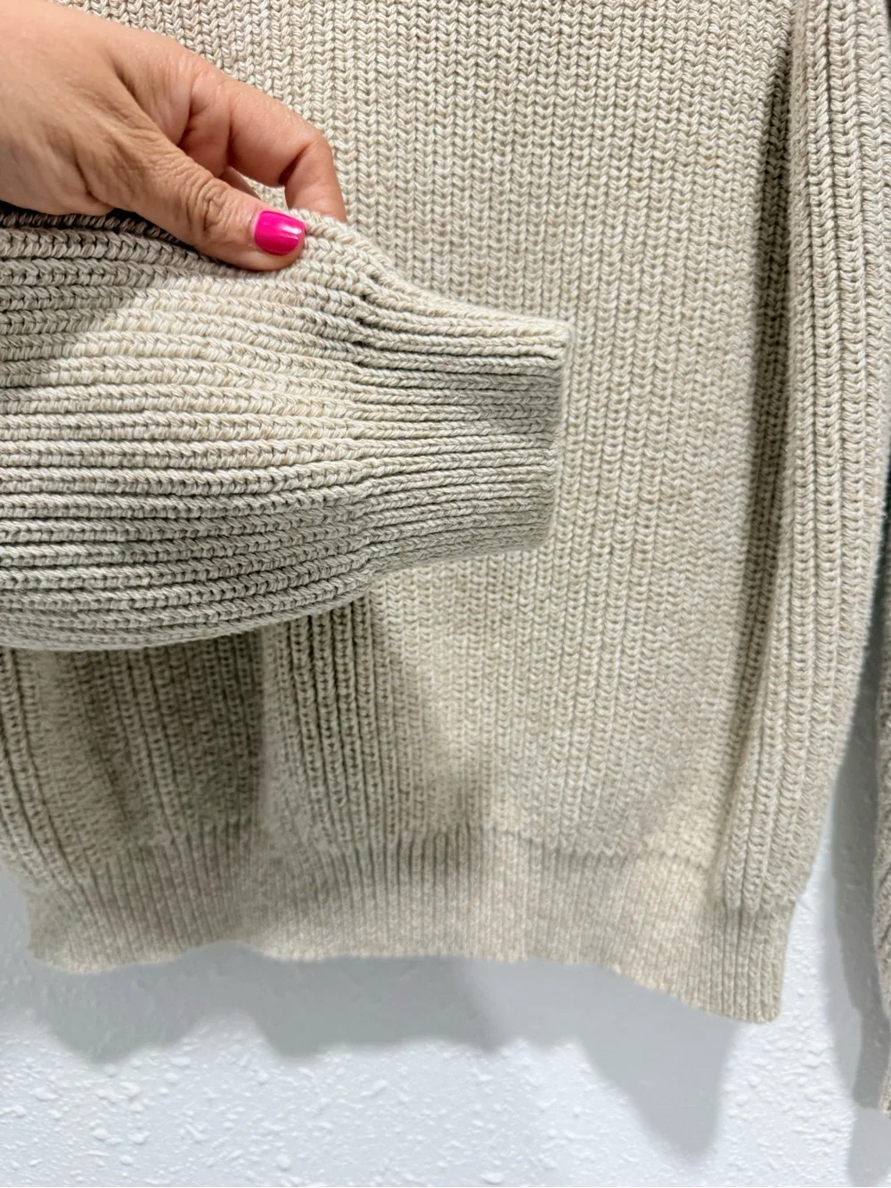 Eddie Bauer 100% cotton Men's Beige Knit Polo Sweater XL